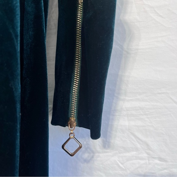 Chicme Velvet Zipper Ruched Longsleeve Jumpsuit Elastic Waistbelt Green Size M - Picture 3 of 12